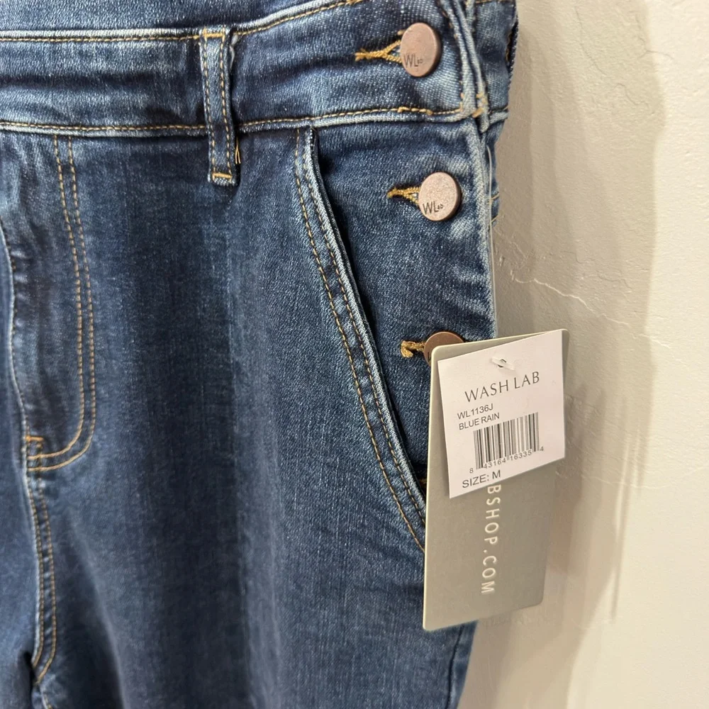 ๐ Wash Lab Blue Rain Denim Wide Leg Open Back Overalls, New with Tags, Medium - Picture 4 of 8